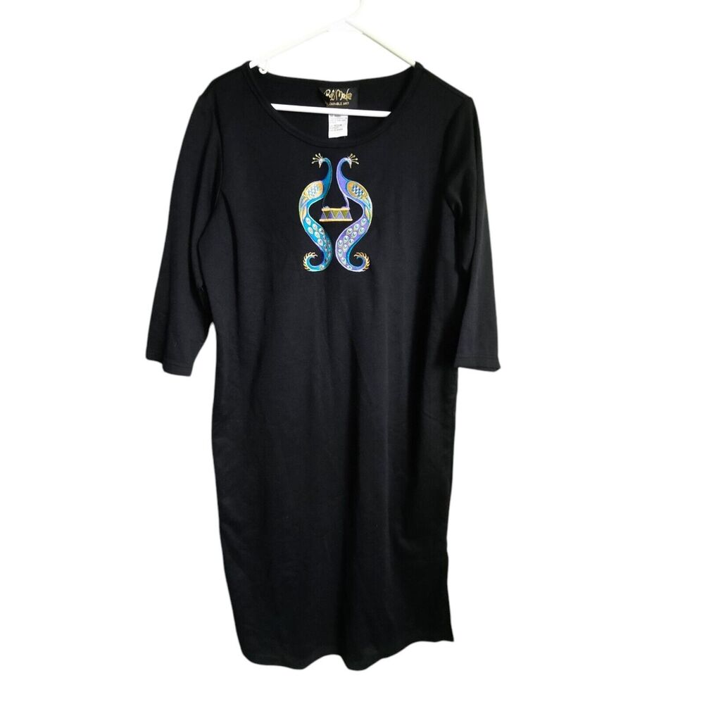 NEW Bob Mackie Wearable Art Peacock Embroidered Black Dress Medium